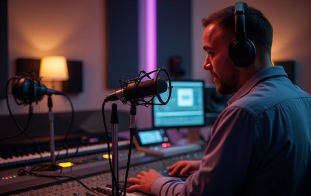 Podcast recording studio setup at Samvad Media Solutions